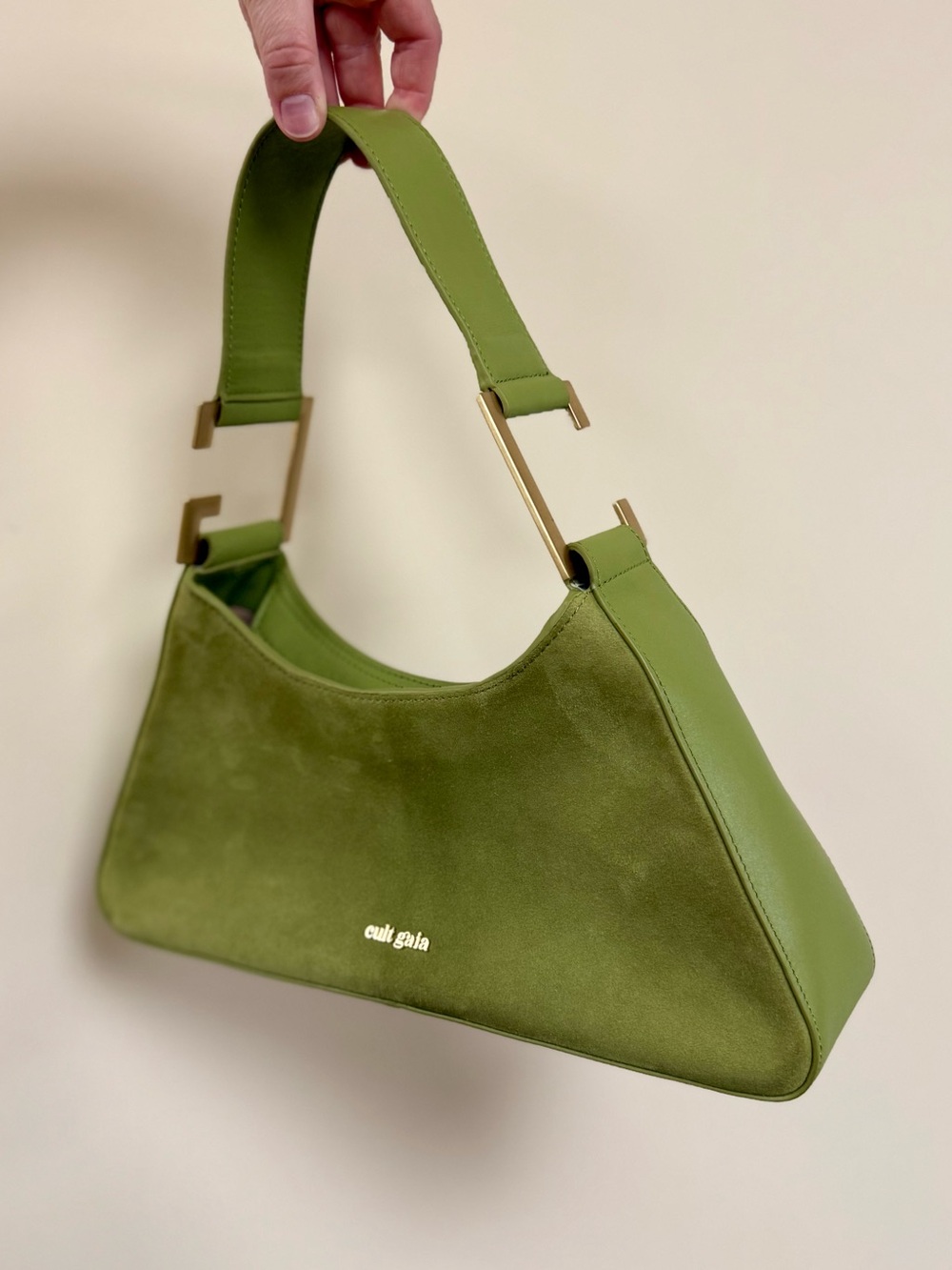 Cult Gaia Aliza Lime Green Suede Leather Shoulder Bag Gold Hardware - Picture 10 of 16